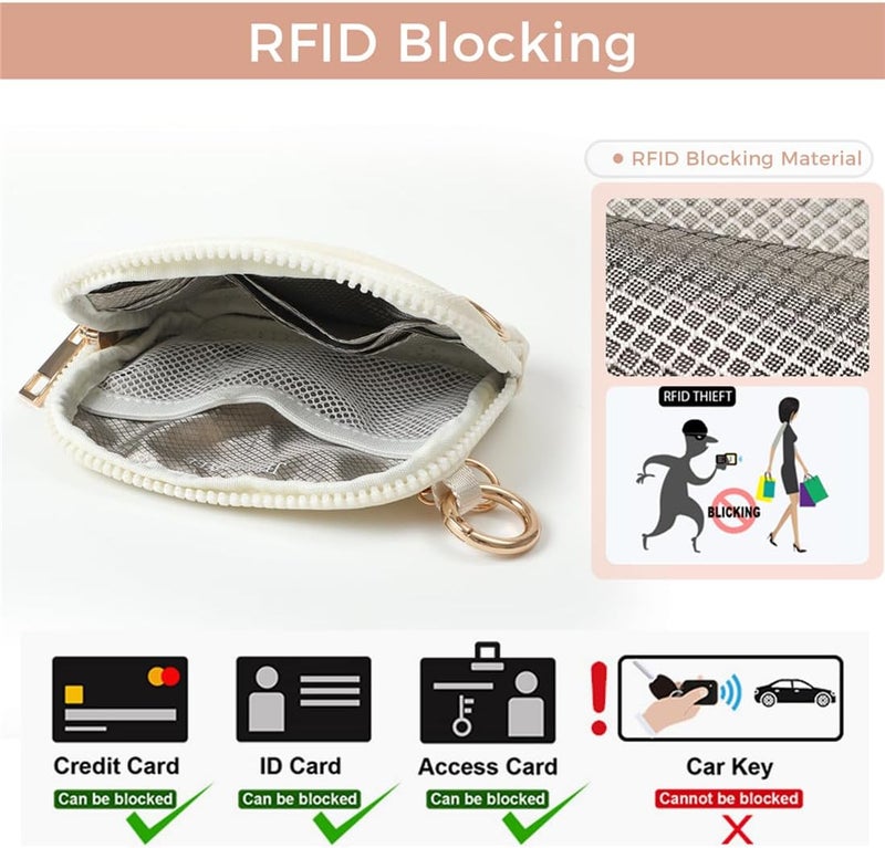 JEEBURYEE Wristlet Keychain Wallets for Women RFID Blocking Credit Card Holder Small Zipper Coin Purse Change Pouch with ID Window and Detachable Wrist Strap Beige - Image 4